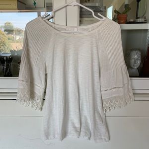 Ivory cotton shirt with detailed flutter sleeve